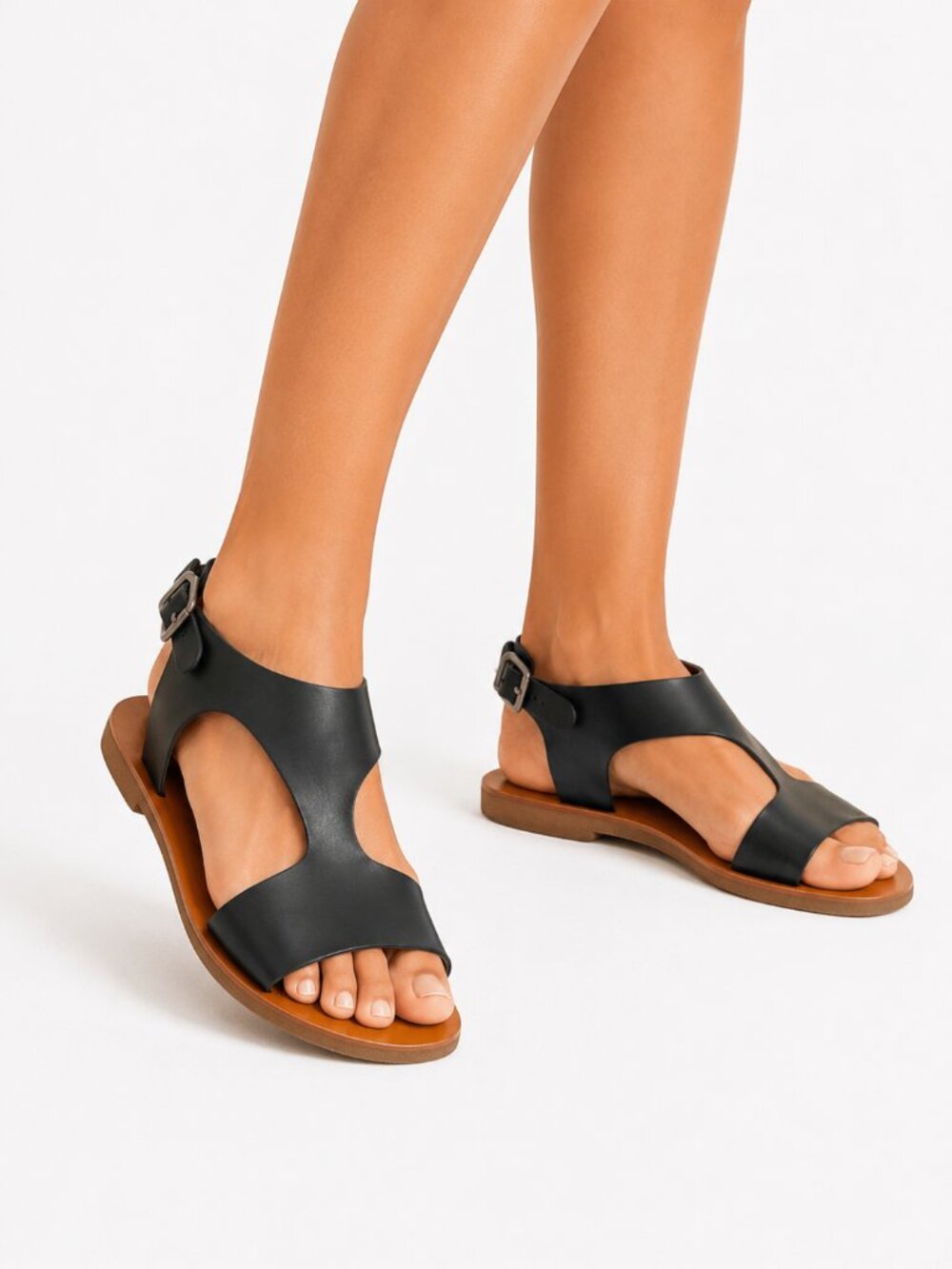 NWOT LUCKY BRAND DEVYN BLACK LEATHER T-STRAP SANDALS - 10